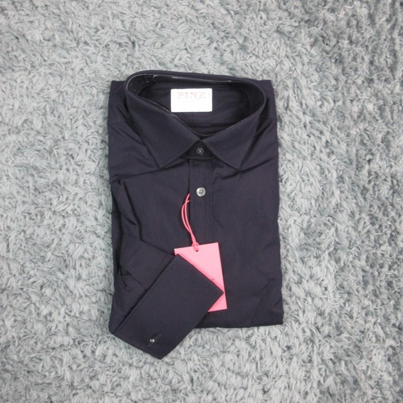 Thomas Pink Shirt Mens 16 Navy Classic Ramses Poplin Dress Long Sleeve NWT - Picture 1 of 6